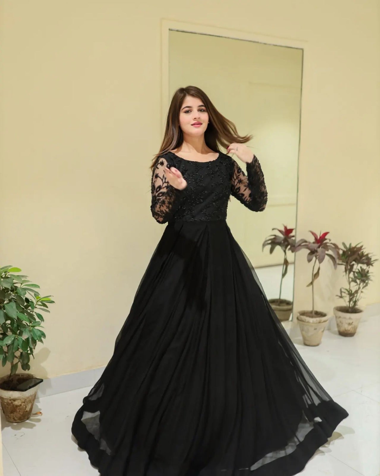 Party Wear Black Sequence Embroidered Maxi