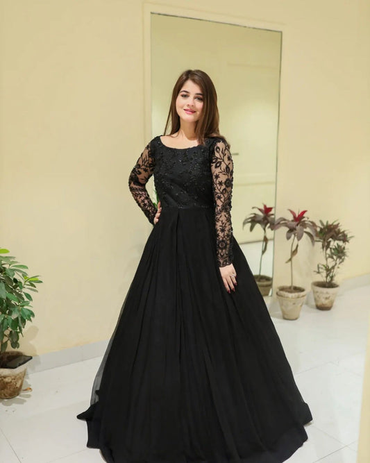 Party Wear Black Sequence Embroidered Maxi