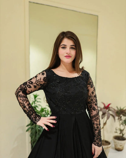 Party Wear Black Sequence Embroidered Maxi