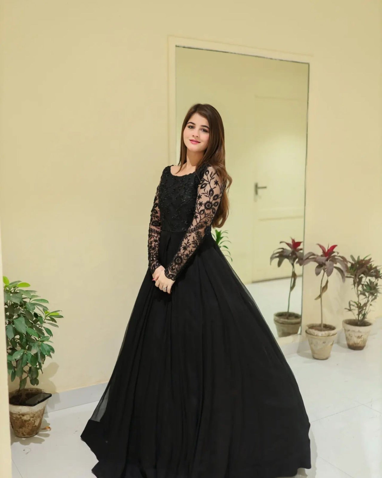 Party Wear Black Sequence Embroidered Maxi