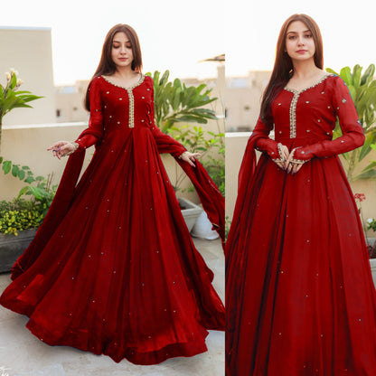 Long Maxi With Lace Work Dupatta 3 Peice